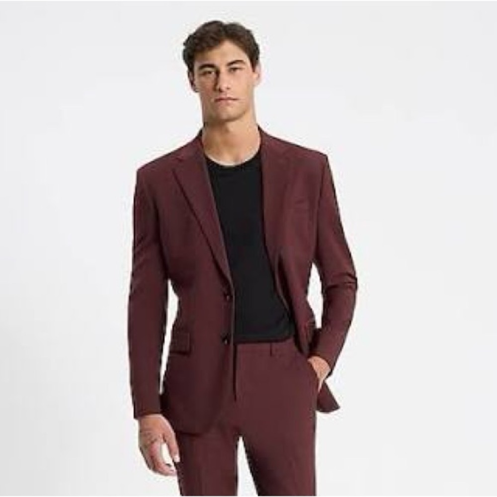 🥀 NWT EXPRESS MENS SIZE 36R SLIM BURGUNDY BLAZER